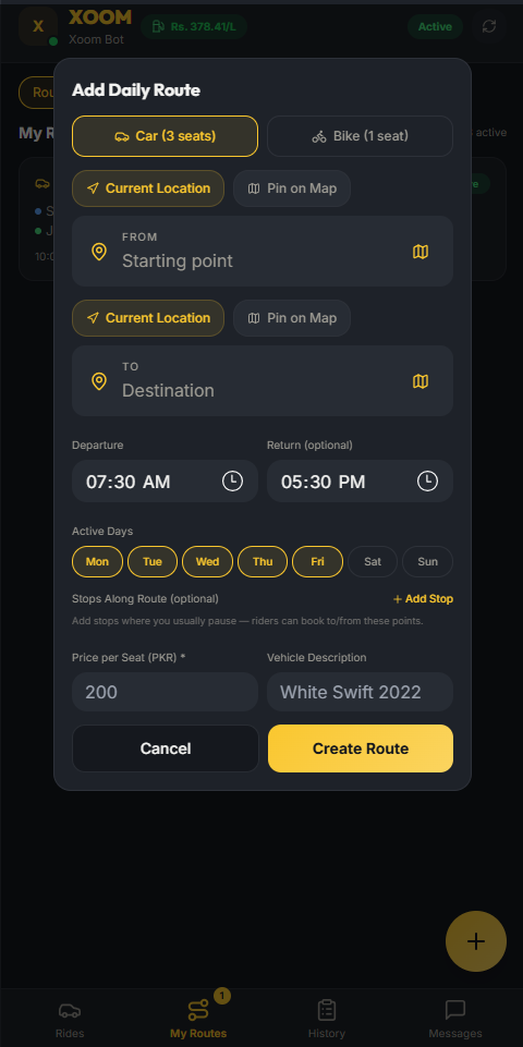 Add a new route screen