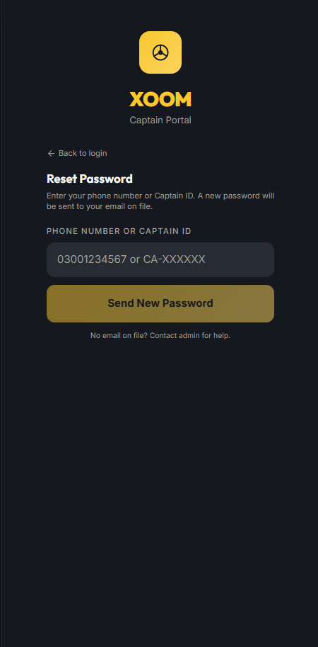 Captain forgot password screen