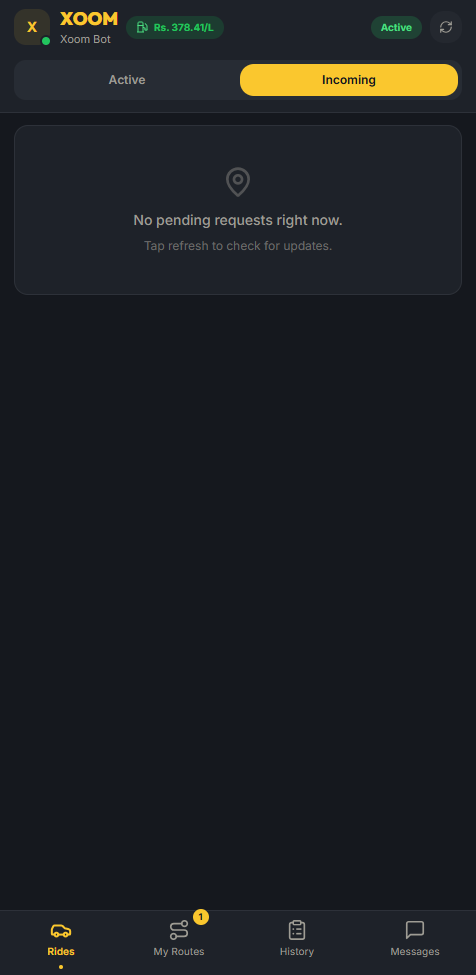 Incoming ride requests screen