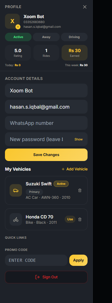Captain profile details screen