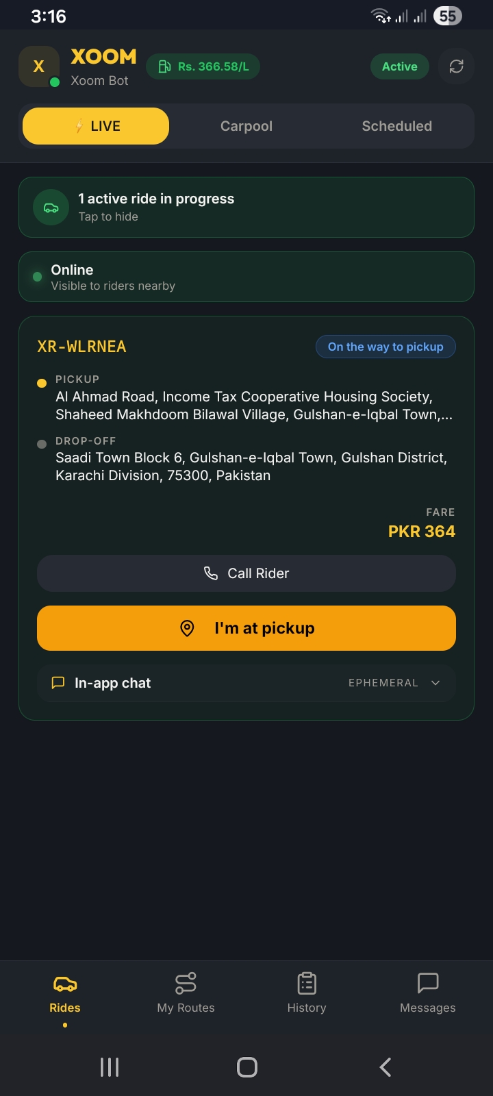 On the way to pickup screen